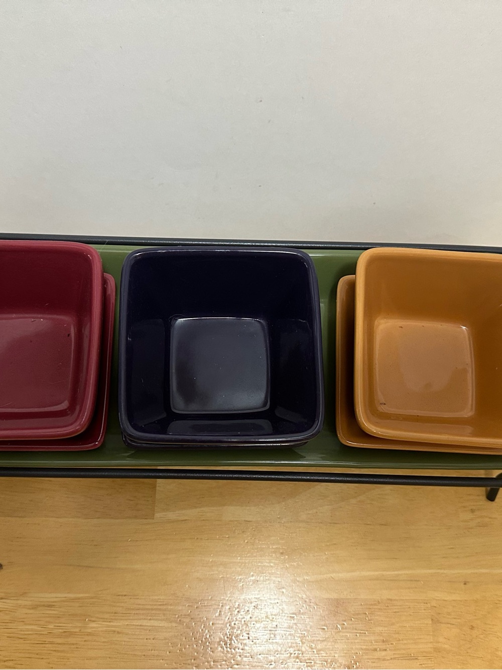 Pampered Chef Multicolor Ceramic Serving Bowl Set - Burgundy, Navy & Yellow - Picture 2 of 4